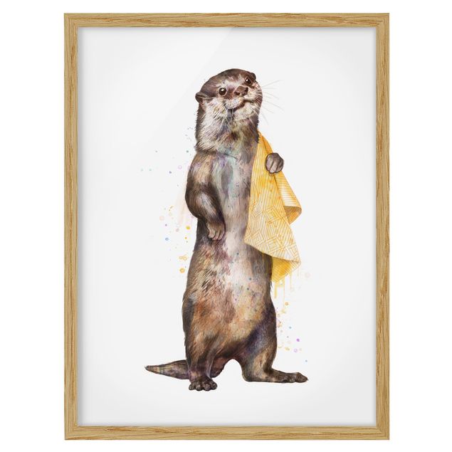 Framed poster - Illustration Otter With Towel Painting White