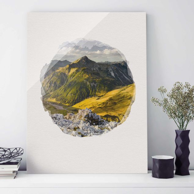 Glass print - WaterColours - Mountains And Valley Of The Lechtal Alps In Tirol