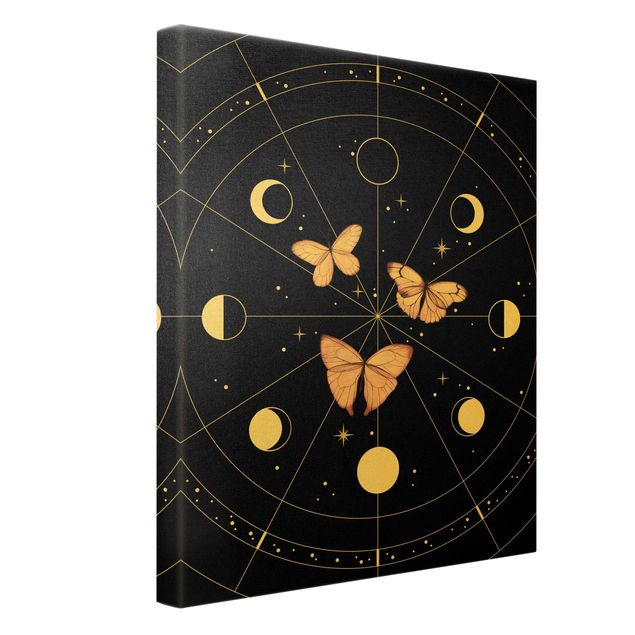 Canvas print gold - Moon Phases And Butterflies Pink