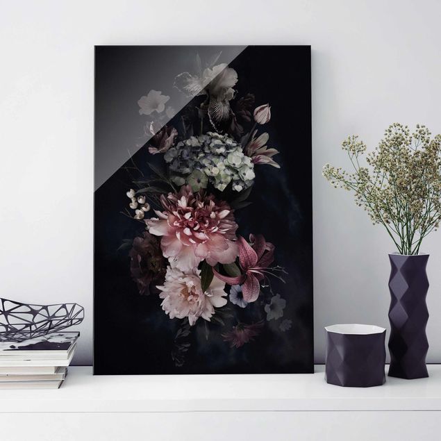 Glass print - Flowers With Fog On Black