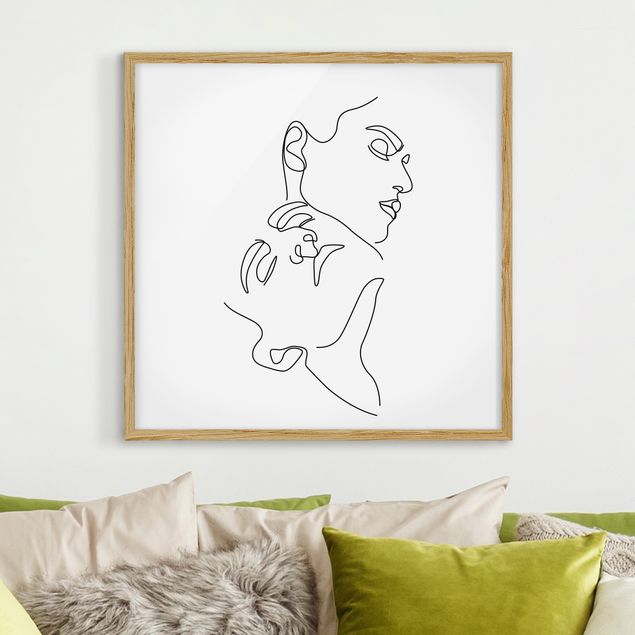 Framed poster - Line Art Women Faces White