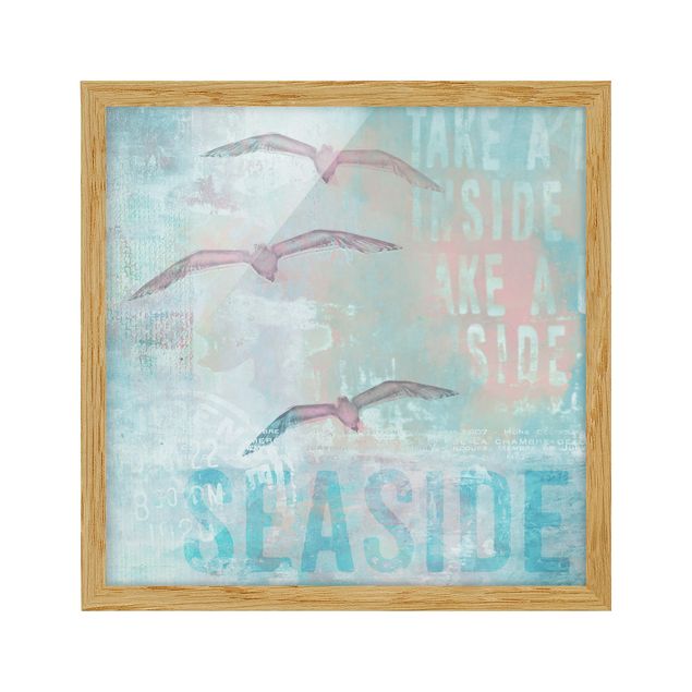 Framed poster - Shabby Chic Collage - Seagulls