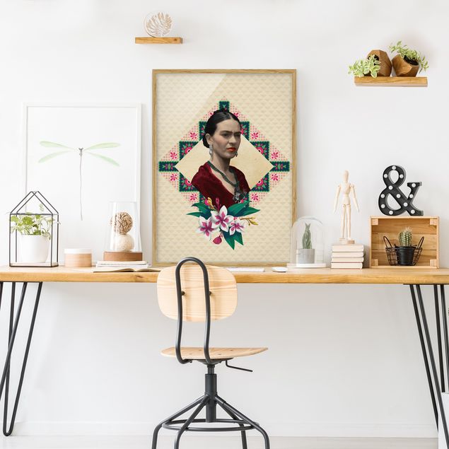 Framed poster - Frida Kahlo - Flowers And Geometry