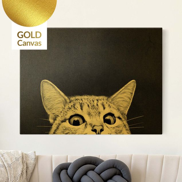 Canvas print gold - Illustration Cat Black And White Drawing