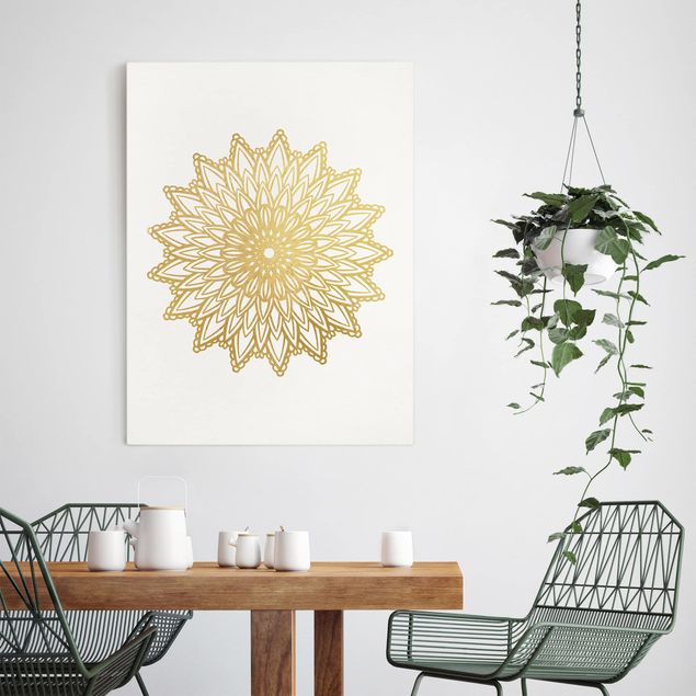 Print on canvas - Mandala Sun Illustration White Gold