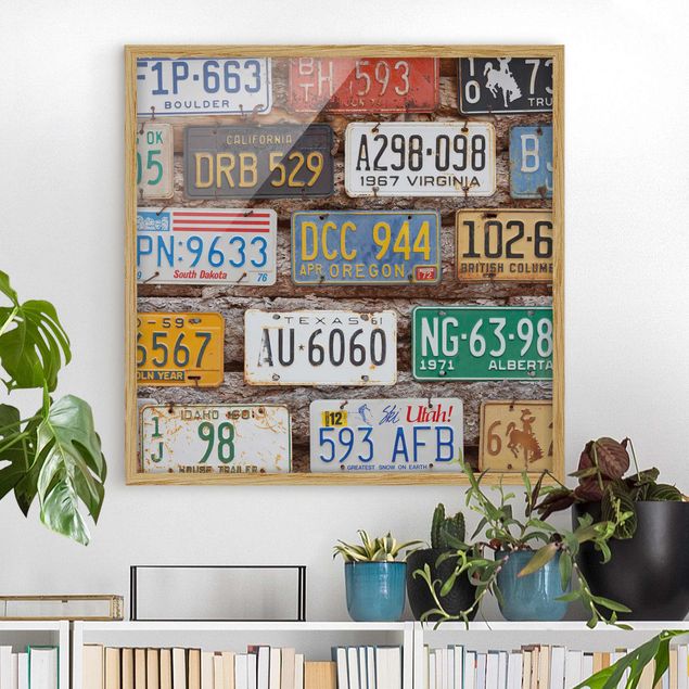 Framed poster - American License Plates On Wood
