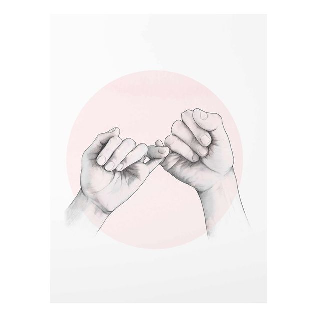 Glass print - Illustration Hands Friendship Circle Pink White