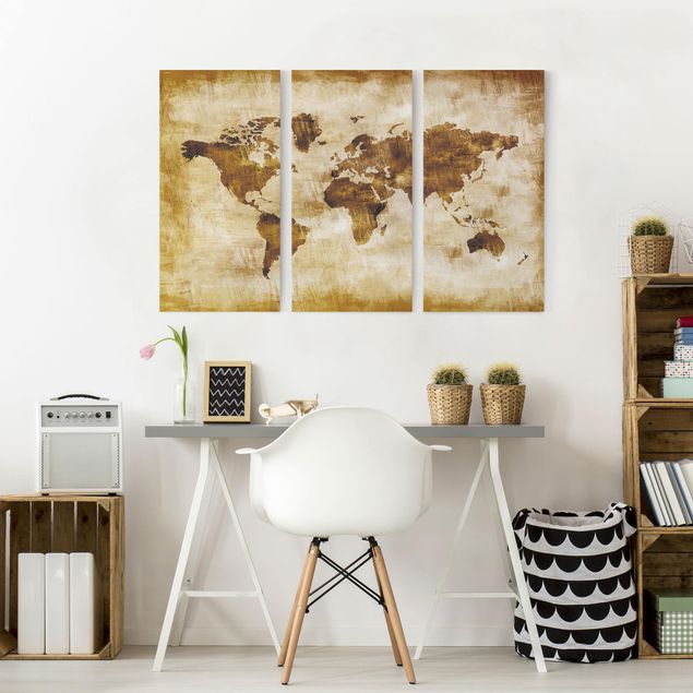 Print on canvas 3 parts - Map of the world