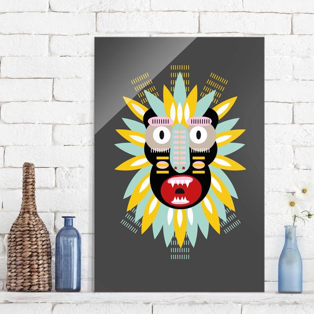 Magnettafel Glas Collage Ethnic Mask - King Kong