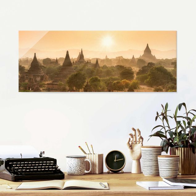 Magnettafel Glas Sun Setting Over Bagan