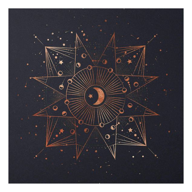 Glass print - Astrology Moon Magic Blue Gold