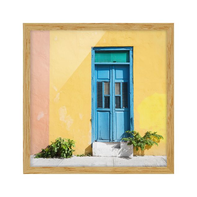 Framed poster - Colourful Wall Blue Door