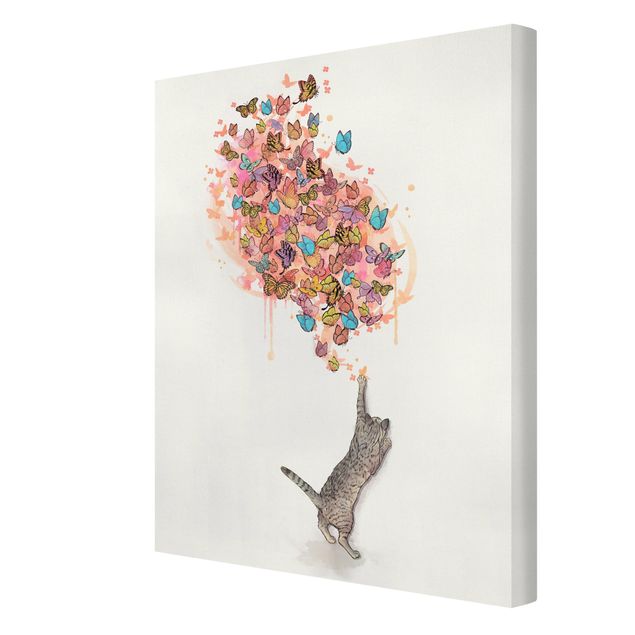 Canvas print - Illustration Cat With Colourful Butterflies Painting