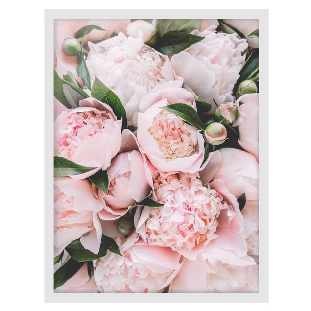 Framed poster - Pink Peonies With Leaves