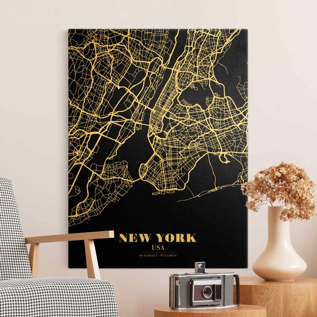 Canvas print gold - New York City Map - Classic Black