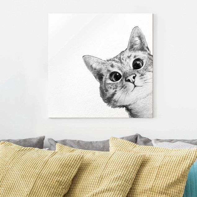 Glass print - Illustration Cat Drawing Black And White