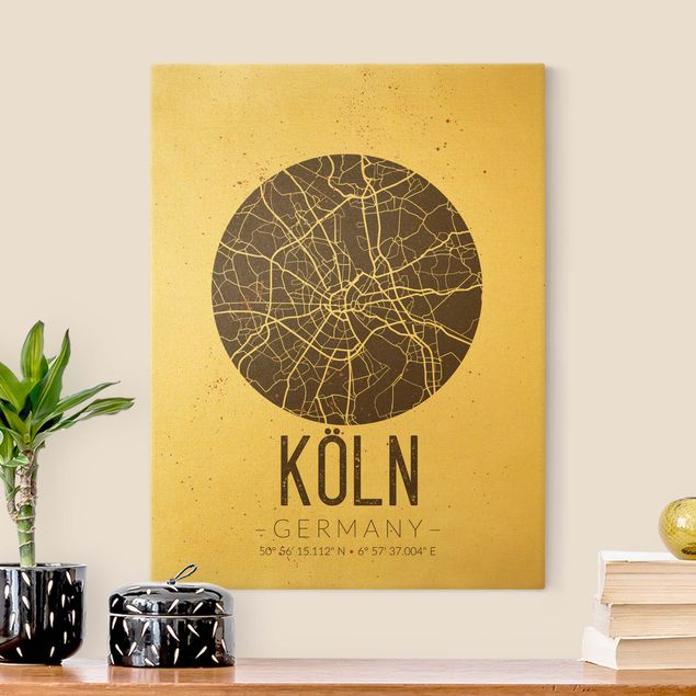 Canvas print gold - Cologne City Map - Retro