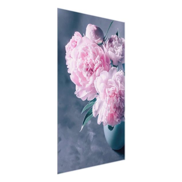Glass print - Vase With Light Pink Peony Shabby