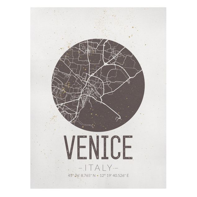 Print on canvas - Venice City Map - Retro