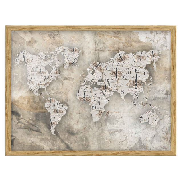 Framed poster - Shabby Clocks World Map