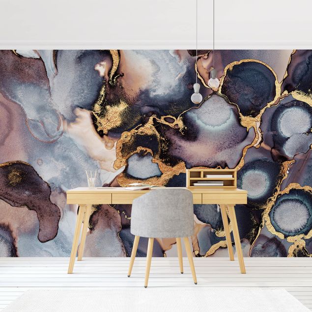 Wallpaper - Marble Watercolour With Gold