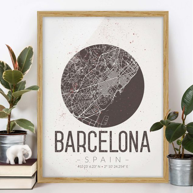 Framed poster - Barcelona City Map - Retro