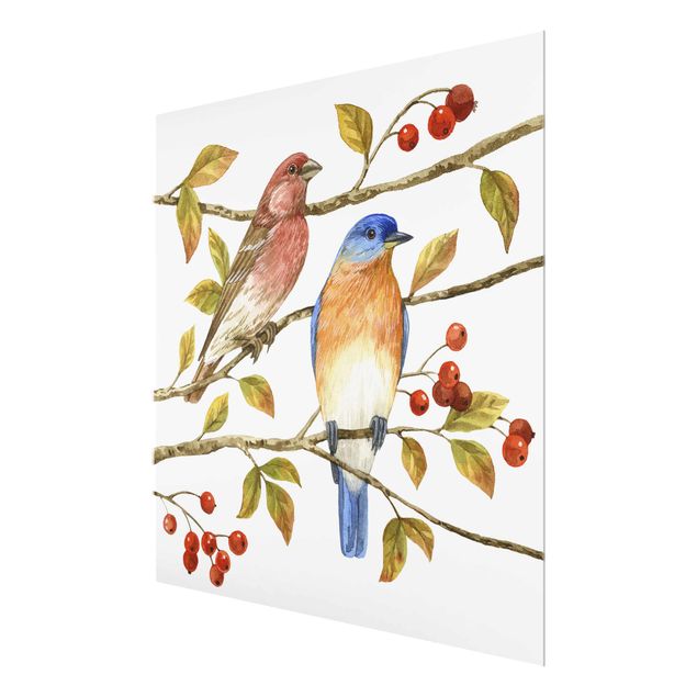 Glass print - Birds And Berries - Bluebird