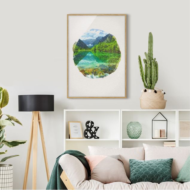 Framed poster - WaterColours - Mountain Lake With Mirroring