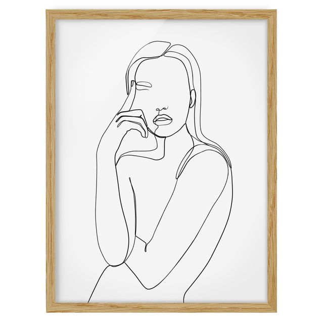 Framed poster - Line Art Pensive Woman Black And White