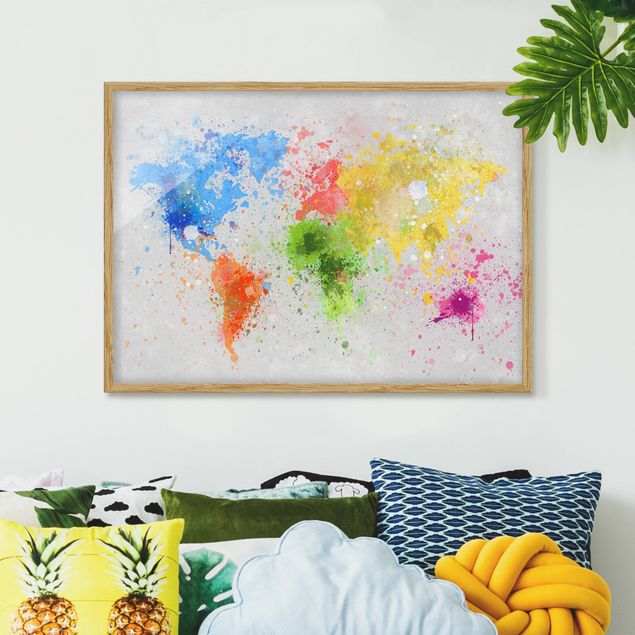 Framed poster - Colourful Splodges World Map