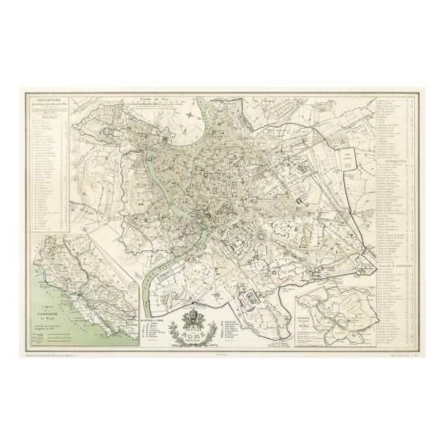 Glass print - Vintage Map Rome Antique