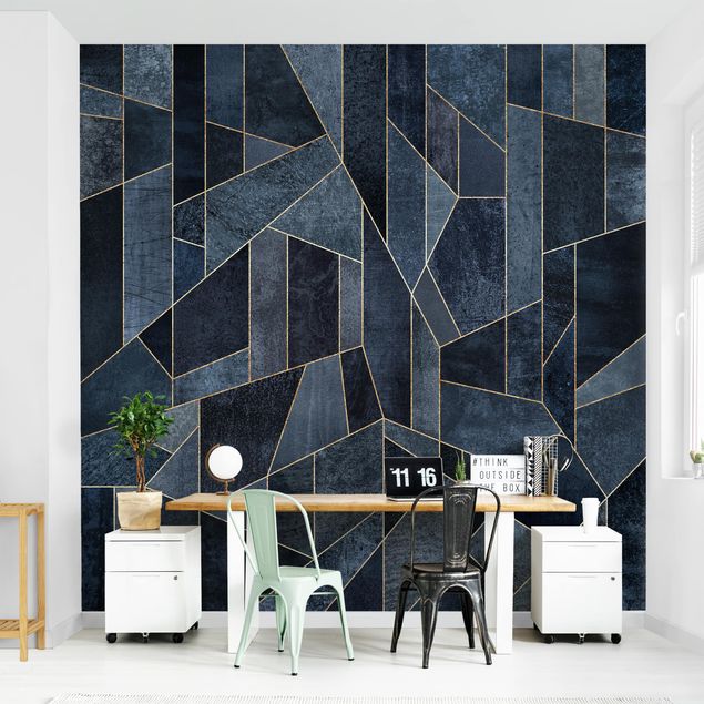Wallpaper - Blue Geometry Watercolour