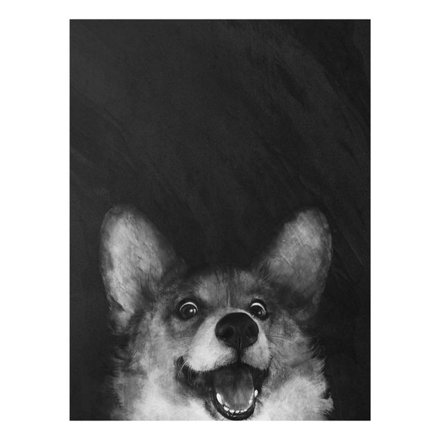 Glass print - Illustration Dog Corgi Paintig Black And White