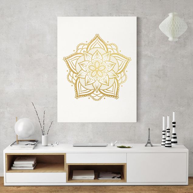 Print on canvas - Mandala Flower Illustration White Gold