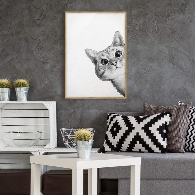 Framed poster - Illustration Cat Drawing Black And White