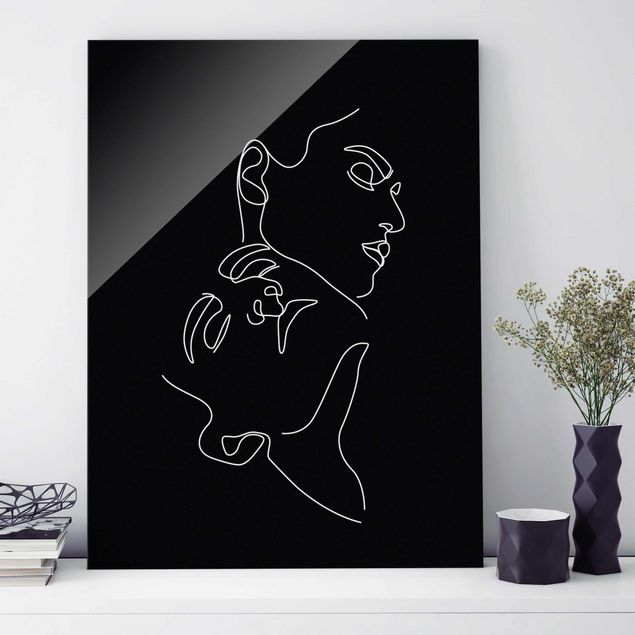 Glass print - Line Art Women Faces Black