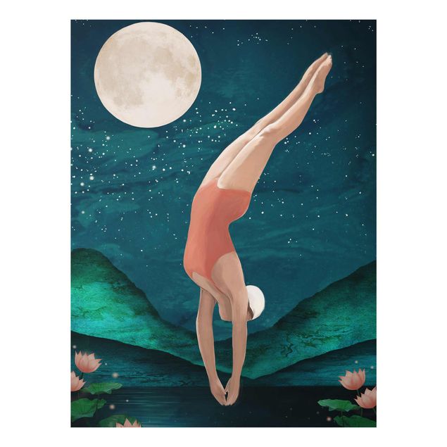 Glass print - Illustration Bather Woman Moon Painting