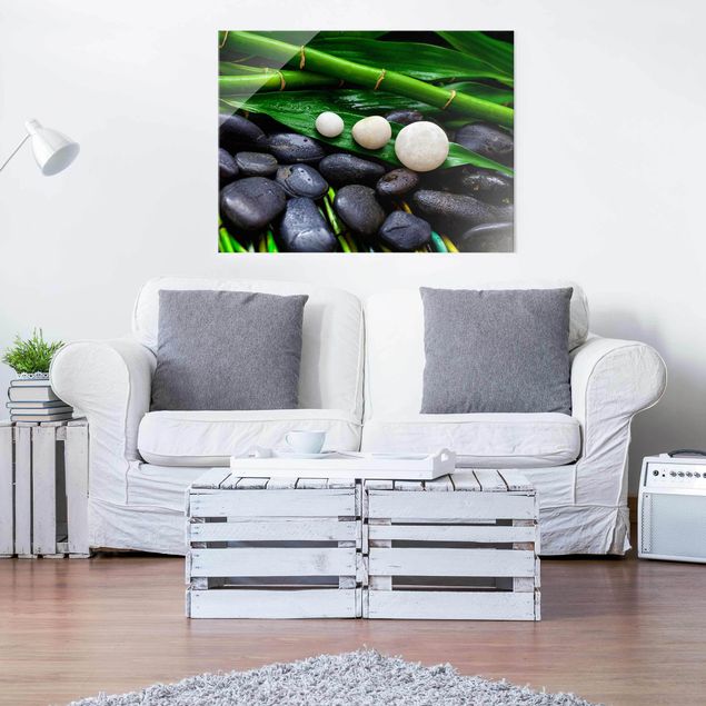 Glass print - Green Bamboo With Zen Stones