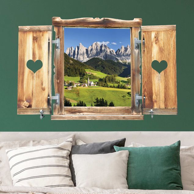 Wall stickers Window with heart Geislerspitzen in South Tyrol