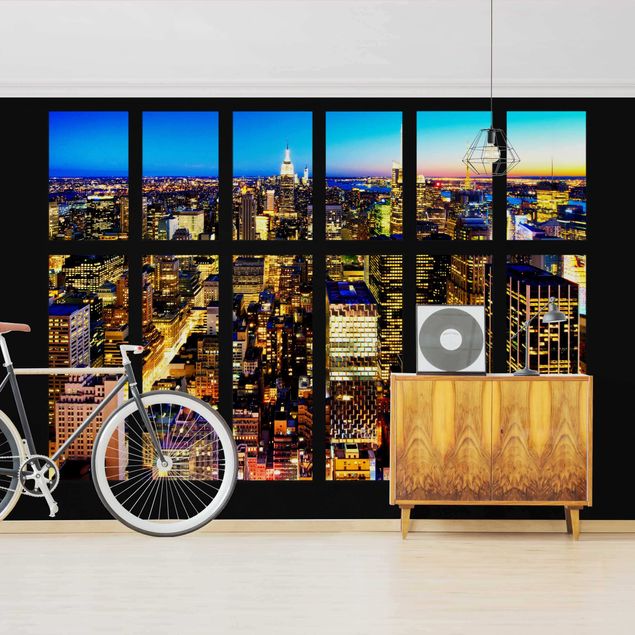 Wallpapers Window View Manhattan Skyline At Night