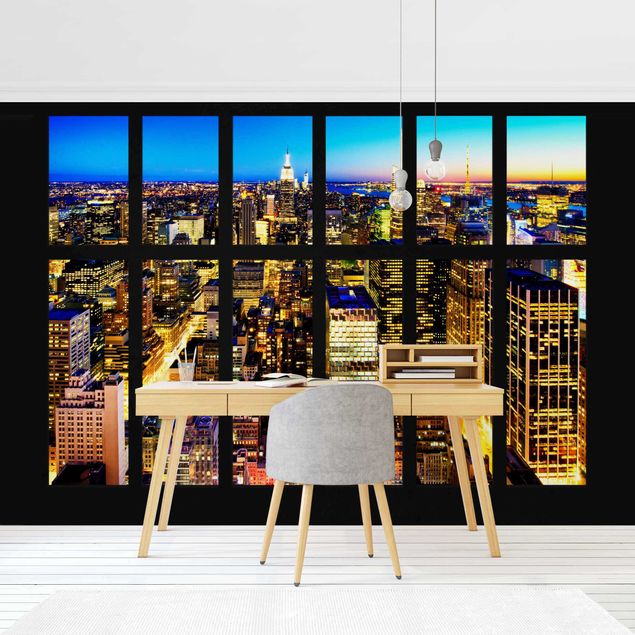 Wallpaper - Window View Manhattan Skyline At Night