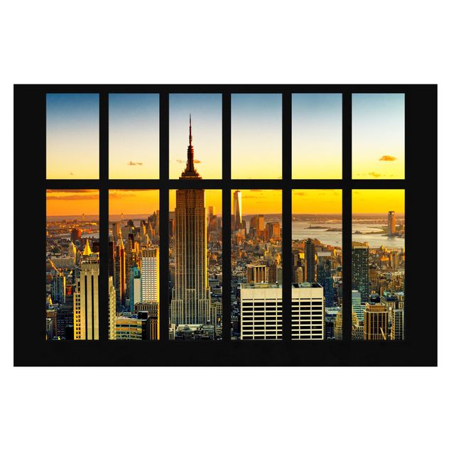 Wallpaper - Window View Manhattan Skyline Sunset