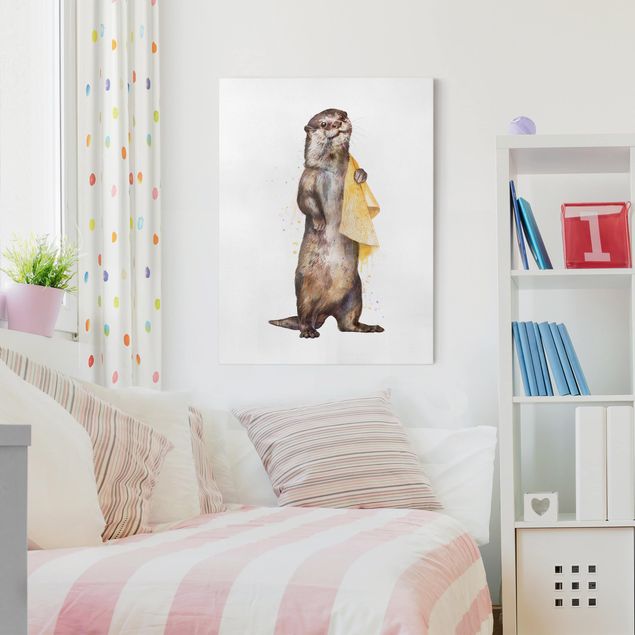 Canvas print - Illustration Otter With Towel Painting White