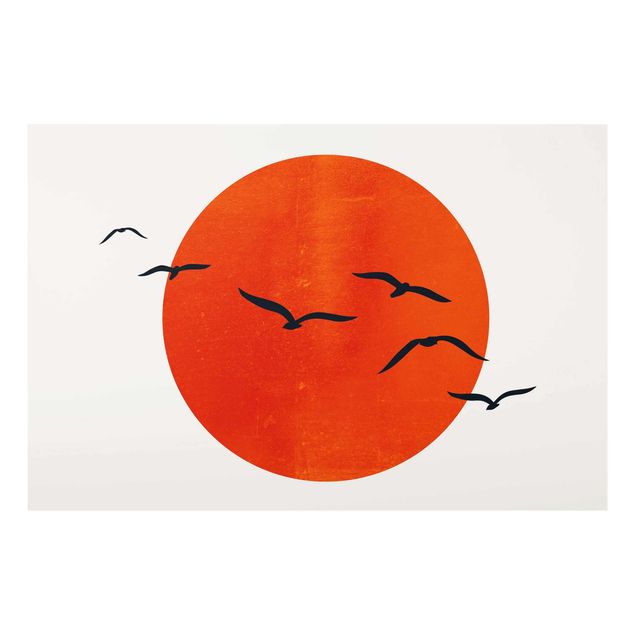Glass print - Flock Of Birds In Front Of Red Sun I