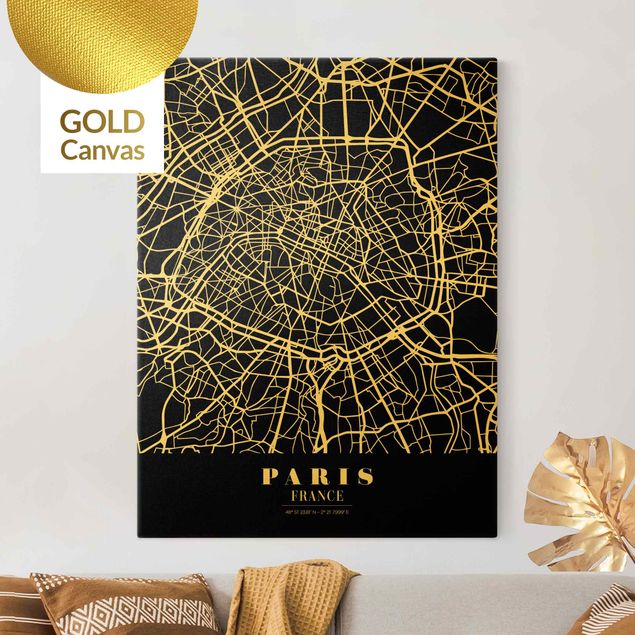 Canvas print gold - Paris City Map - Classic Black