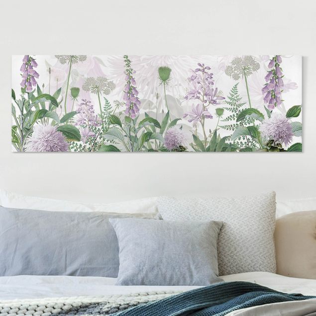 Print on canvas - Foxglove in delicate flower meadow - Panorama 3:1