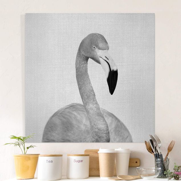 Canvas print - Flamingo Fabian Black And White - Square 1:1