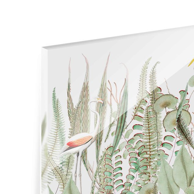 Glass print - Flamingo And Stork With Plants