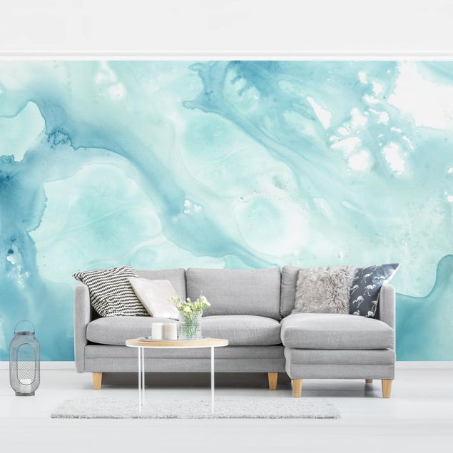 Wallpaper - Emulsion In White And Turquoise I