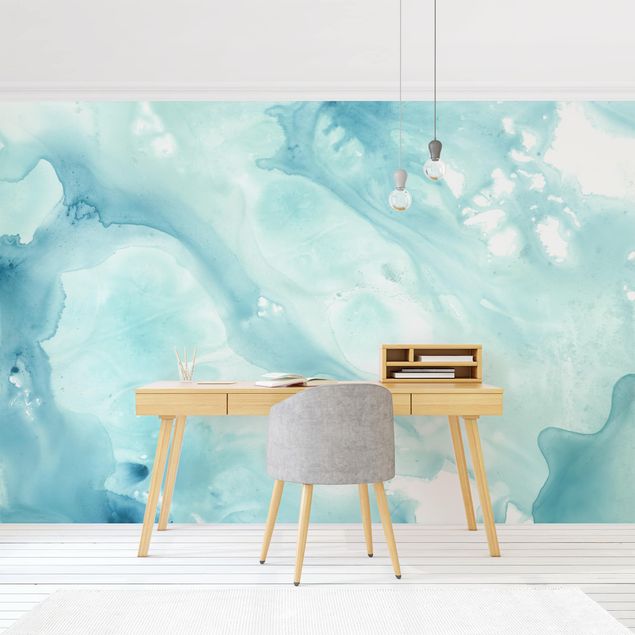 Wallpapers Emulsion In White And Turquoise I